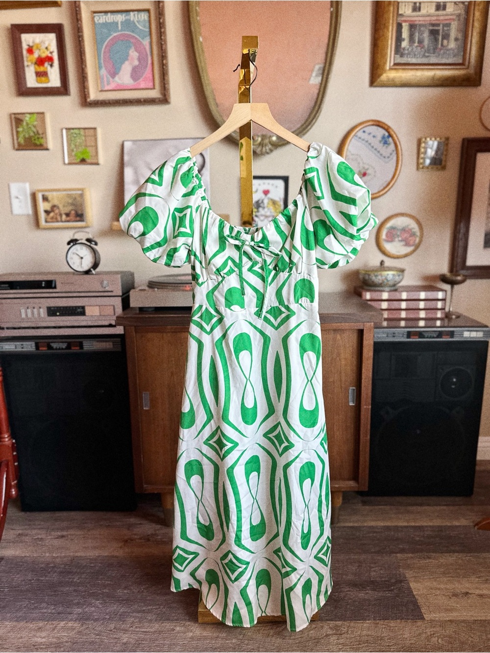 Live 4 Truth Green & White Puff-Sleeve Midi Dress